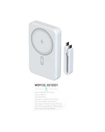 2-in-1 Magnetic Power Bank with LED Indicator - 10000mAh 37WH White | Senove