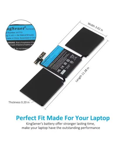 Batteria per laptop KingSener A1713 per Apple MacBook Pro 13" A1708 2016 2017 EMC 2978 3164 020-00946 MLL42LL