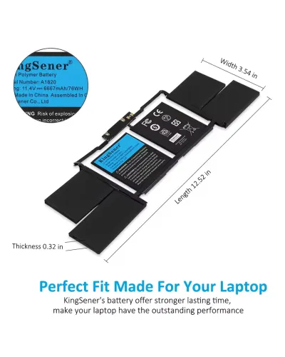 Batteria per laptop KingSener A1820 per Apple MacBook Pro 15" A1707 2016 2017